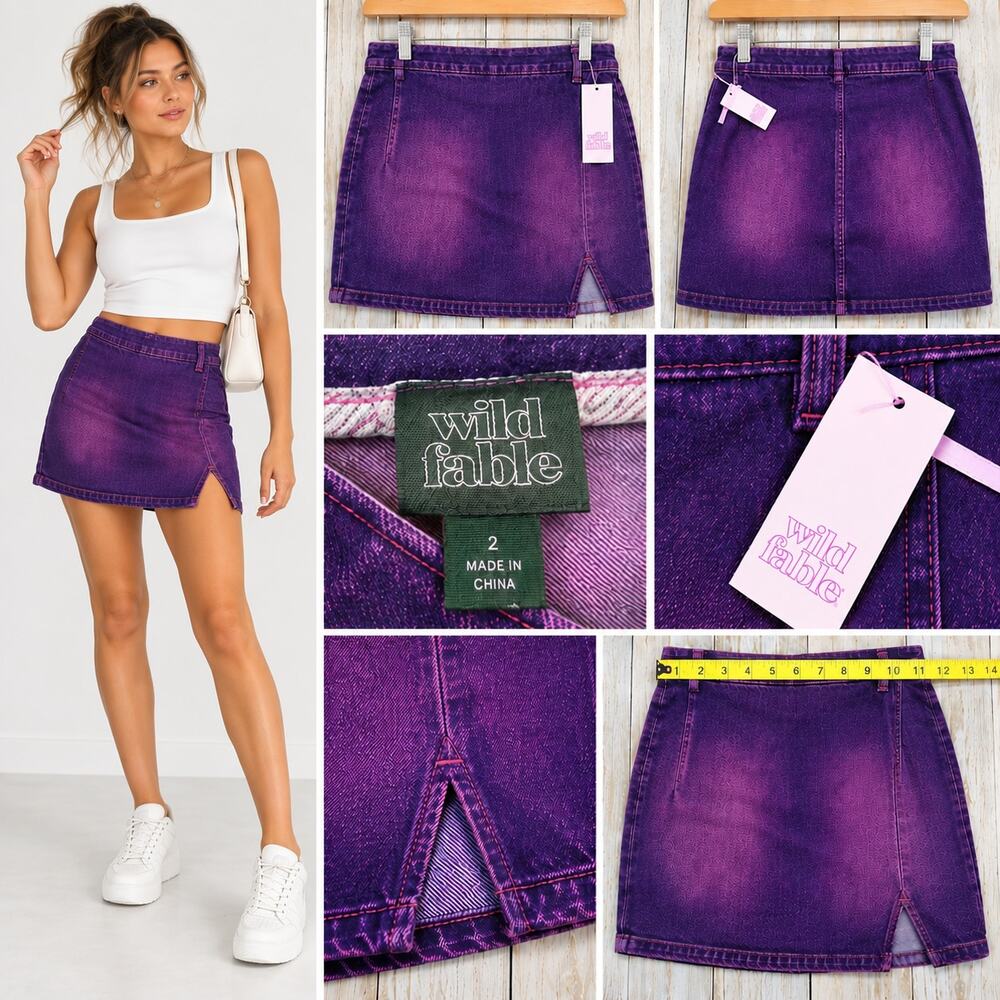 Wild Fable Denim Mini Skirt Front Slit Purple Women’s 2 NTW
